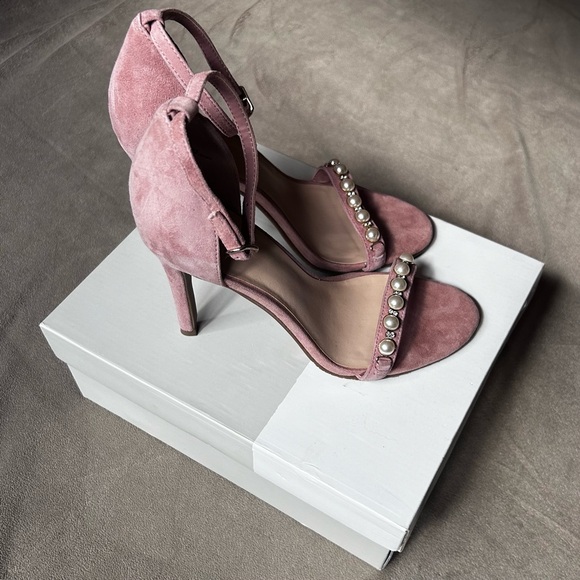 BP Natalie Embellished Strappy Stiletto Sandal Blush Suede 6.5 - Picture 4 of 12